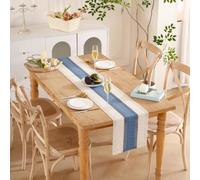 TAIOYHD Chemin de Table Bleu Chemin de Table Maritime | Chemin de Table de cuisine bleu blanc, décorations de Table basse, automne(30*160cm)