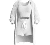 TAIOYHD Ensemble de salon 3 pièces en molleton douillet | Gilet Ouvert Débardeur Short Matière Fleece Mousse Vêtement Maison Nuit Décontracté Relaxation