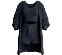 TAIOYHD Ensemble de salon 3 pièces en molleton douillet | Gilet Ouvert Débardeur Short Matière Fleece Mousse Vêtement Maison Nuit Décontracté Relaxation