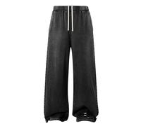 TAIOYHD Pantalon Coupe Droite Ample for Homme, Effet Vieilli, Taille mi-Haute en Coton avec Cordon de Serrage, for Le Jogging et Les Sports de Balle, Style Streetwear, Tailles 18-25.(Noir,L)