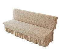 TAIOYHD Stretch Sofa Bed Cover with Ruffled Skirt, Polyester Jacquard Slipcover for Armless Folding Sofa, Universal Fitted Furniture Protector (Grey Paisley, Standard)(Light Apricot,160-190cm)