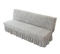 TAIOYHD Stretch Sofa Bed Cover with Ruffled Skirt, Polyester Jacquard Slipcover for Armless Folding Sofa, Universal Fitted Furniture Protector (Grey Paisley, Standard)(Linen Gray,160-190cm)
