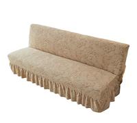 TAIOYHD Stretch Sofa Bed Cover with Ruffled Skirt, Polyester Jacquard Slipcover for Armless Folding Sofa, Universal Fitted Furniture Protector (Grey Paisley, Standard)(Light Camel,160-190cm)