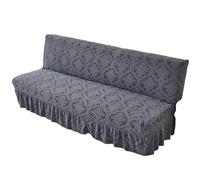 TAIOYHD Stretch Sofa Bed Cover with Ruffled Skirt, Polyester Jacquard Slipcover for Armless Folding Sofa, Universal Fitted Furniture Protector (Grey Paisley, Standard)(Charcoal Gray,160-190cm)