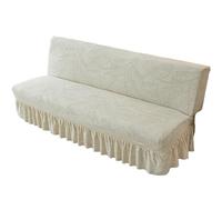 TAIOYHD Stretch Sofa Bed Cover with Ruffled Skirt, Polyester Jacquard Slipcover for Armless Folding Sofa, Universal Fitted Furniture Protector (Grey Paisley, Standard)(Beige Apricot,160-190cm)