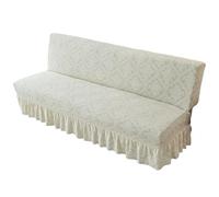 TAIOYHD Stretch Sofa Bed Cover with Ruffled Skirt, Polyester Jacquard Slipcover for Armless Folding Sofa, Universal Fitted Furniture Protector (Grey Paisley, Standard)(Creamy White,195-210cm)