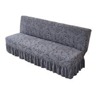TAIOYHD Stretch Sofa Bed Cover with Ruffled Skirt, Polyester Jacquard Slipcover for Armless Folding Sofa, Universal Fitted Furniture Protector (Grey Paisley, Standard)(Medium Gray,195-210cm)