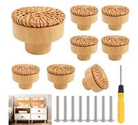 Taipintee 8 Pièces Bouton Cuisine de Placard En Rotin PoignéE de Meuble Cuisine Boutons de Porte Meuble Tiroir Placard, Tiroir Enbois Ronds Pour Cusine Chambre Commode Placard Porte Remplacement