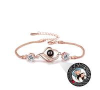 TAISGONGBY Bracelet de projection photo personnalisé - Gravé avec des centaines de langues « Je t'aime » Souvenir unique parfait pour les anniversaires, les anniversaires et la Saint-Valentin
