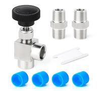 TAISHER 1PCS 304 Robinet à pointeau 90 degrés en acier inoxydable 1/8" femelle BSP pour le contrôle du débit d'eau, de gaz et d'huile avec embout
