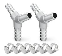 TAISHER 2PCS 304 Raccords en acier inoxydable 12MM,3 Voie Raccord en Y pour carburant/air/liquide/gaz avec 6PCS Hose Clamp