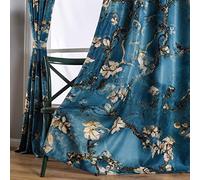 Taisier Home Lot de 2 Panneaux de Rideaux de Style Chinois Motif Floral de Prunier - Impression Artistique Bleue - 274 cm de Long - pour Salon - Motif personnalisé