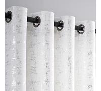 Taisier Home Lot de 2 Rideaux en Lin à imprimé Feuille d’Argent - Motif géométrique à Pois, Isolation Thermique - 2 Panneaux de 160 cm de Long - Blanc et argenté