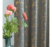 Taisier Home Lot de 2 Rideaux texturés en Lin imprimé Feuille d'or avec Motif géométrique à Pois pour Chambre d'enfant, Chambre de Jouet, Isolation Thermique, Rideaux de 137 cm de Long, Gris foncé et