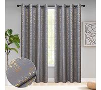 Taisier Home Lot de 2 Rideaux texturés en Lin imprimé Feuille d'or - Motif géométrique à Pois pour Chambre à Coucher et Salon - Isolation Thermique - 241,3 cm de Long - Gris Doux et doré