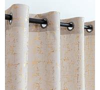 Taisier Home Lot de 2 Rideaux texturés en Lin imprimé Feuille d'or - Motif géométrique à Pois pour Chambre d'enfant, Chambre de Jouets - Traitement de fenêtre à Isolation Thermique, 114,3 cm de Long,