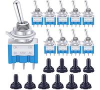 Taiss / 10 pièces bleu Mini 3 broches SPDT NO/NO 6A 125VAC interrupteur à bascule miniature à 2 positions + 10 pièces bouchon étanche MTS-102+MZ