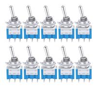 Taiss 10 Pièces Bleu Mini Interrupteur à Levier ON/OFF 3 bornes 2 Position SPDT Métal interrupteur à bascule AC 125V 6A pour la Voiture Camion Bateau MTS-102