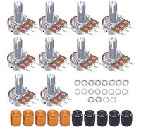 Taiss 10 pièces Potentiomètre 100K Ohm Potentiomètre Linéaire 3 Bornes cône Rotatif Audio B Type Potentiomètre Rotatif B100K + Bouton 10 pièces (noir et or chacun 5) WH148-B100K