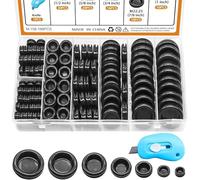 TAISS 188PCS Kit de joints en caoutchouc fermés, 7 tailles, bouchons ronds pour pare-feu et trous percés avec couteau