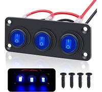 Taiss 3 Gang panneau interrupteur 12v 20A étanche 3 broches marche/arrêt Interrupteurs à bascule panneau Rond,avec 3 lumières LED bleue pour Voiture, Bateau, Yacht, Remorque KCD1-8-101NW-BU-BX