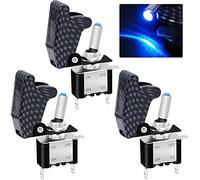Taiss 3 Pièces Interrupteur à Bascule12V 20A Voiture de Course Robuste Automative Auto SPST Marche/Arrêt LED Bleu Illuminé 3Pin Avec Couvercle de Sécurité Imperméable Gris Charbon ASW-07DBUGYMZ
