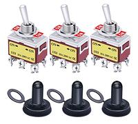 Taiss 3 Pièces Interrupteur à Levier DPDT ON/ON 6 pin 2 positions Métal interrupteur à bascule 20A 125V/15A 250V AC+Couvercle étanche et antipoussière pour la Voiture Camion Bateau Ten-1321