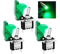 Taiss 3pièces Interrupteur à Levier 12V 20A ON/OFF 2 Positions 3pin SPST Métal interrupteur à bascule LED Vert Illuminé+Avec Couvercle de Sécurité étanche Vert pour Voiture Camion Bateau ASW-07DGGMZ