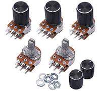Taiss 5 Pièces 100K Ohm Potentiomètre Linéaire, Potentiomètre rotatif 6 Bornes de Type B Audio Linéaire à Double cône Rotatif à Arbre Divisé B100K Avec bouton en Alliage d'aluminium Noir Wh148s-100K
