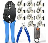 Taiss Kit d'outils pour câble coaxial, outil à sertir BNC + 10 connecteurs | Pince coupante à dénuder pour câble coaxial et tube thermorétractable pour RG58, RG59, RG62, RG174