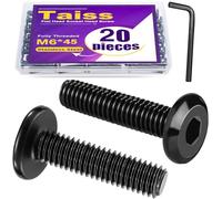 Taiss Lot de 20 vis à tête plate M6 x 45 mm en acier inoxydable 18-8 (304), boulons M6 plaqués zinc noir entièrement filetés, connecteur à tête fraisée M6 avec clé hexagonale