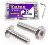 Taiss Lot de 25 vis à tête bombée à tête plate en acier inoxydable 304 18-8, entièrement filetées, vis de connexion avec clé hexagonale (argent)