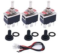 Taiss Lot de 3 interrupteurs à bascule robustes à 6 broches 3 positions ON/OFF/ON DPDT 16 A 250 VAC avec capuchon de coffre étanche + fils de borne de 6,3 mm TEN-1322MX-B203