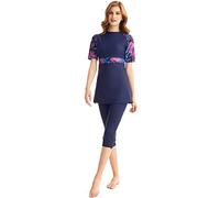 TaissBocco Maillot de Bain Modeste à Manches Courtes pour Femme avec Protection Anti-irritations (K8, 4XL)