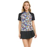 TaissBocco Womens Rash Guard Short Sleeve Swimwear Modest Bathing Suit Athletic Swimskirt(8XL)