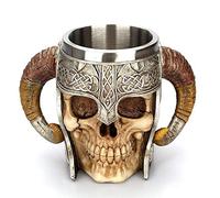 Taisuko médiéval Mug, en Acier Inoxydable RAM Cornes Viking Pirate Gothique crâne Mug Tankard Coupe, château médiéval Lord Knight Skeleton Tankard Stein pour bière vin café 500 ML (17 oz)