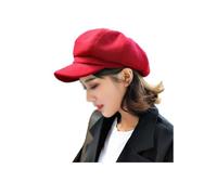 TAITUS Femmes Gavroche Casquette, Solide Plaine Octogonale Gavroche Casquette Hommes Dames Casual Chapeau Béret D’Hiver (Red,One Size)