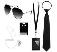 TAIVIN Kit Agent Secret 5 pièces | Lunettes métal + Cravatte à fermeture éclair | Pour Halloween & Carnaval | Look classique pour adultes