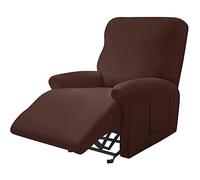 TAIXINT 4 Pièce Housse De Fauteuil Inclinable, Doux Antidérapante avec Poche Latérale Housse Fauteuil Relax Electrique, Spandex Tissu Housse De Canapé (Café Profond)