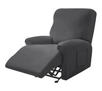 TAIXINT 4 Pièce Housse De Fauteuil Inclinable, Doux Antidérapante avec Poche Latérale Housse Fauteuil Relax Electrique, Spandex Tissu Housse De Canapé (Gris foncé)