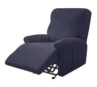 TAIXINT 4 Pièce Housse De Fauteuil Inclinable, Doux Antidérapante avec Poche Latérale Housse Fauteuil Relax Electrique, Spandex Tissu Housse De Canapé (Marine)