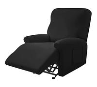 TAIXINT 4 Pièce Housse De Fauteuil Inclinable, Doux Antidérapante avec Poche Latérale Housse Fauteuil Relax Electrique, Spandex Tissu Housse De Canapé (Le Noir)