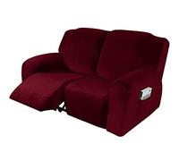 TAIXINT Housse de Fauteuil Relax Doux Velours Extensible, Housse de Canapé Antidérapante avec Poche Latérale, Protege de Meubles Lavable pour Fauteuil Inclinable (2 Places (6 pièces),Vin Rouge)