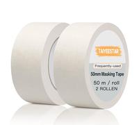 Taiyeestar 2 Rouleaux Ruban de Masquage, 50 mm x 50 m, pour travaux de peinture, masking tape, ruban adhésif pour peintre - Blanc