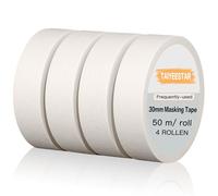 Taiyeestar 4 Rouleaux Ruban de Masquage, 30 mm x 50 m, pour travaux de peinture, masking tape, ruban adhésif pour peintre - Blanc