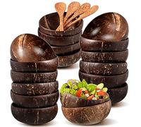 Taiyin Lot de 12 bols en noix de coco polie et cuillères en bois naturel pour salade smoothie pour la cuisine, les femmes, les cadeaux de décoration d'anniversaire d'enfants