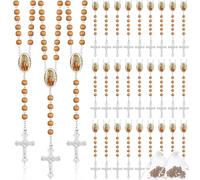 Taiyin Lot de 36 chapelets en bois avec crucifix et chapelet parfumé Notre-Dame de Guadalupe pour première communion avec 36 sacs en organza, cadeau catholique pour homme et femme (bois)