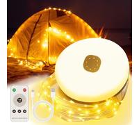 taiyongkang Guirlande lumineuse de camping enroulable 10 m LED avec batterie USB 2000 mAh magnétique avec crochets, lampe de camping portable pour extérieur et tente