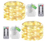 Taiyongkang Lot de 2 guirlandes lumineuses d'intérieur avec minuterie et télécommande - 10 m - 100 LED blanc chaud - Guirlande lumineuse pour chambre à coucher, Noël, mariage