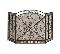 TAIYUESHAN Écran de cheminée à 3 Panneaux pour Feux Ouverts et poêles, Protection de sécurité pour bébé en Fer forgé avec Couvercle en Maille, Hauteur 79cm/31.11 Pouces